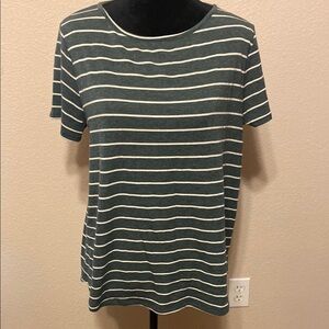 ❤️ 2 for $10 Green and White Striped Short Sleeve Shirt w/ Button Detail